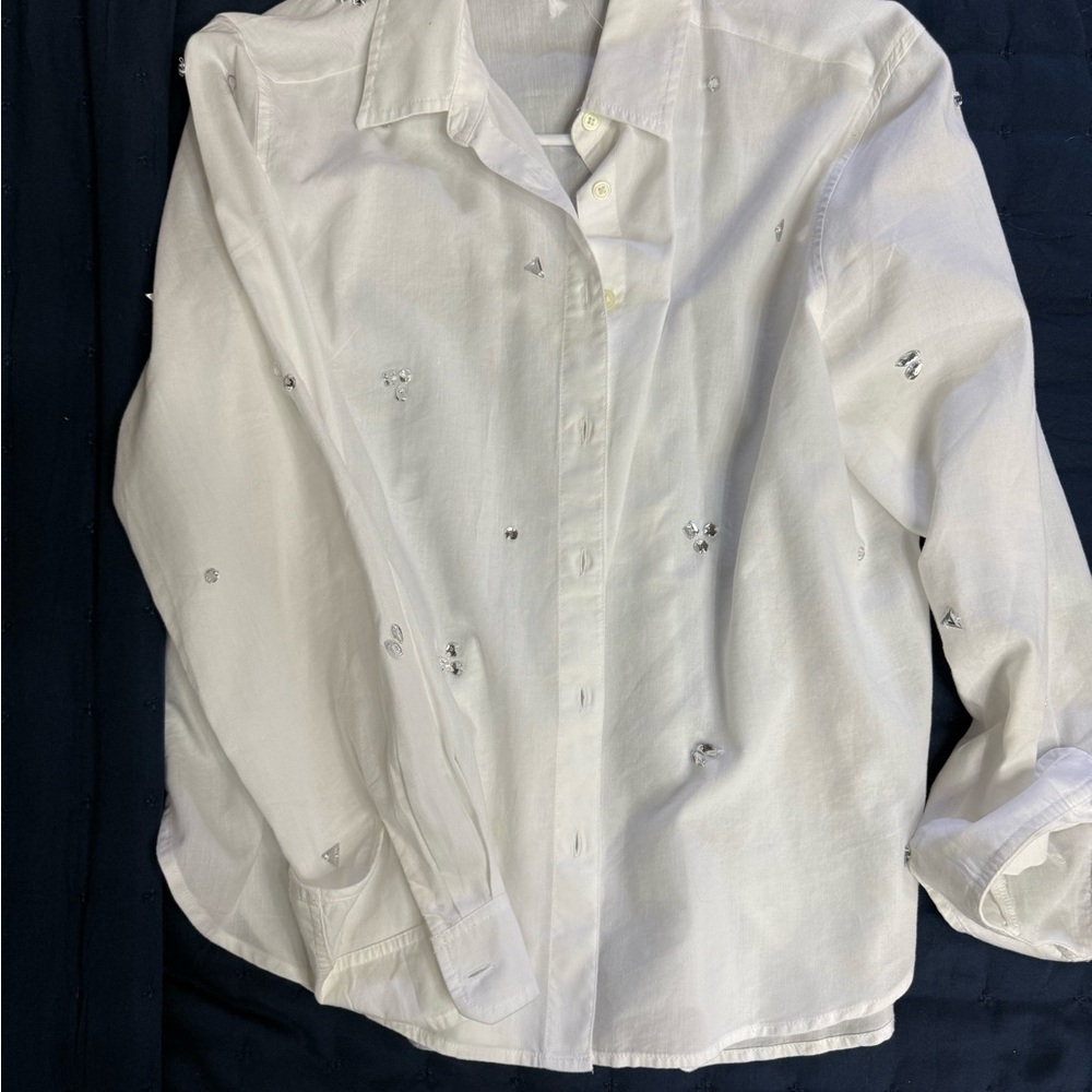 LOFT White Womens Casual Button Down Shirt with a little sparkle.